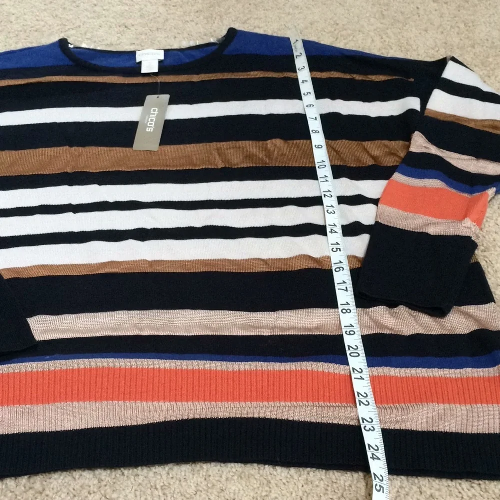 New! Chico’s SZ 2, Connie striped pullover sweater - Picture 7 of 9